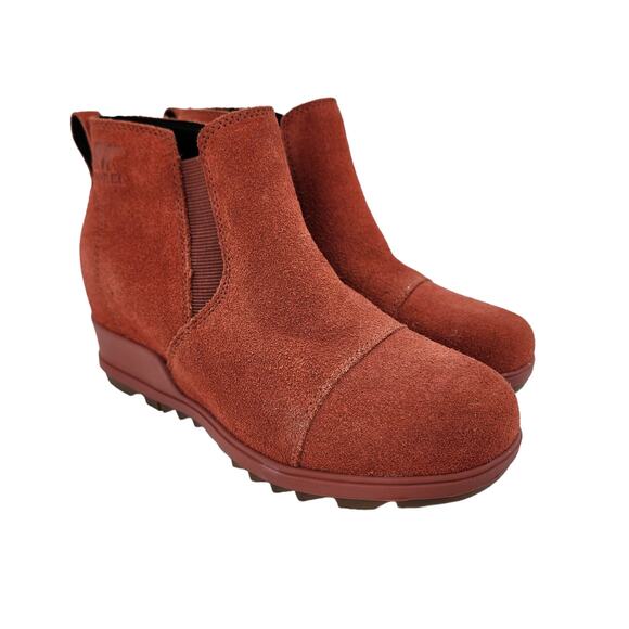 Sorel Evie Pull On Round Toe Suede Wedge Ankle Bootie Warp Red Size 6.5 - Picture 2 of 7